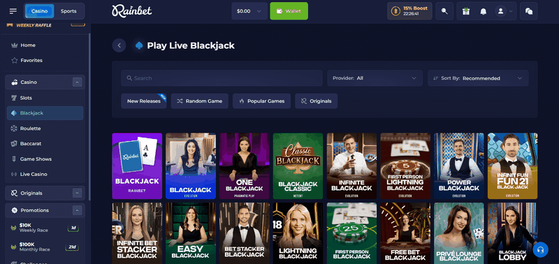 Rainbet Live Casino Site
