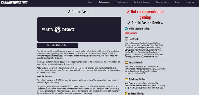 Análisis de PlatinCasino Análisis de PlatinCasino